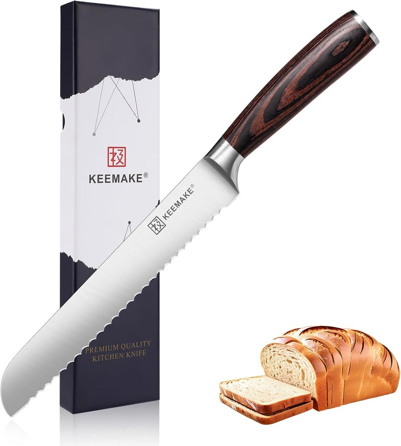 KEEMAKE Bread Knife for Homemade Bread, 8" Sourdough Bread Knife Serrated with Ultra Sharp High Carbon Stainless Steel Blade, Cutting Slicer for Bread Cake Fruit, Ergonomic Handle, Gift Box Included - Image 1